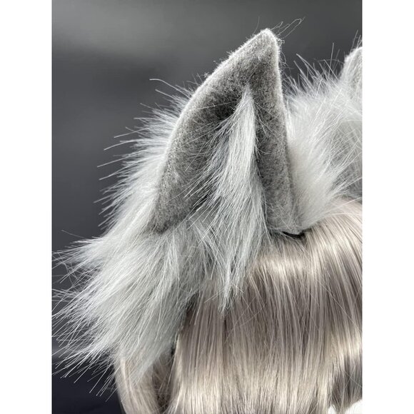 🆕 Halloween Grey Cat Fox Wolf Ears Animal Tail Cosplay Furry Costume Accessory - Picture 5 of 9